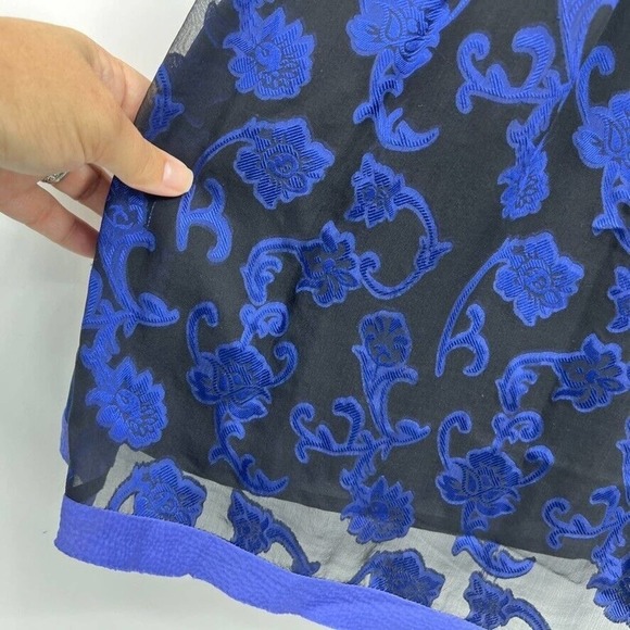 Nicole Miller Collection Womens 0 Silk Blend Blue Scroll Overlay Dress Cocktail - Picture 3 of 7